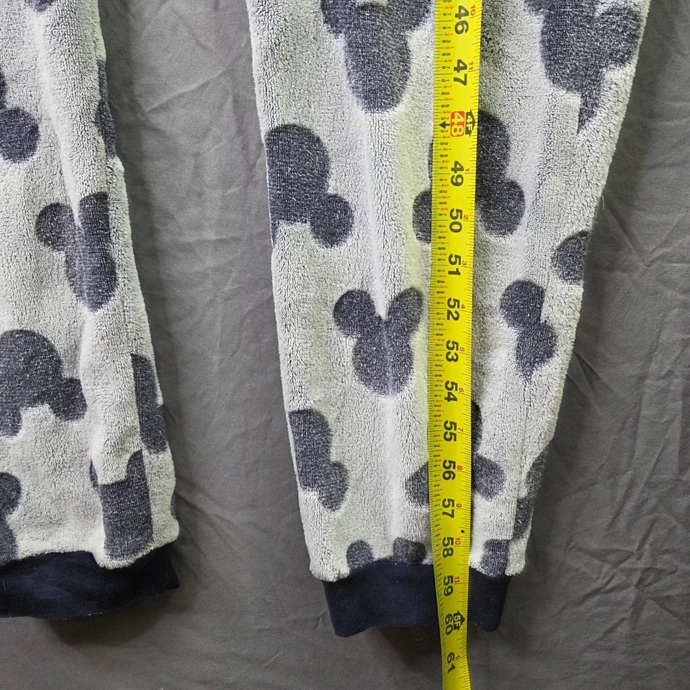 Disney Mickey Mouse Fleece Onesie Union Suit Womens L Grey Navy Excellent Hood - Picture 8 of 15